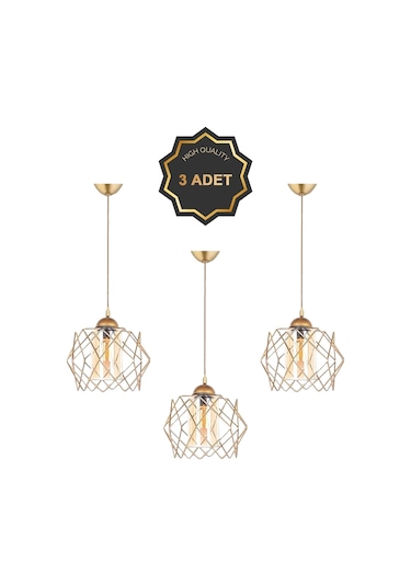 Trend Kitchen 3 Adet Trend Bal Mika Camlı Golden Salon Mutfak Banyo Yatak Odası Çocuk Odası Antre Sarkıt Avize Gold