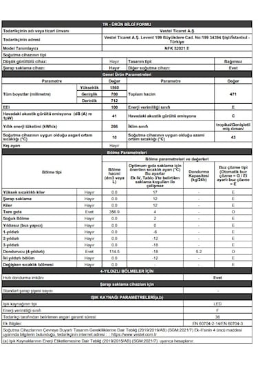 Regal NFK 52021 E 471 LT No-Frost Kombi Tipi Buzdolabı