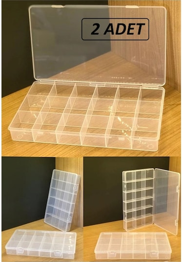 Bayev 2 Adet Şeffaf 18 Bölmeli Takı Kutusu Kuyumcu Toka Yüzük Saklama Box Balıkçı Malzeme Kutusu