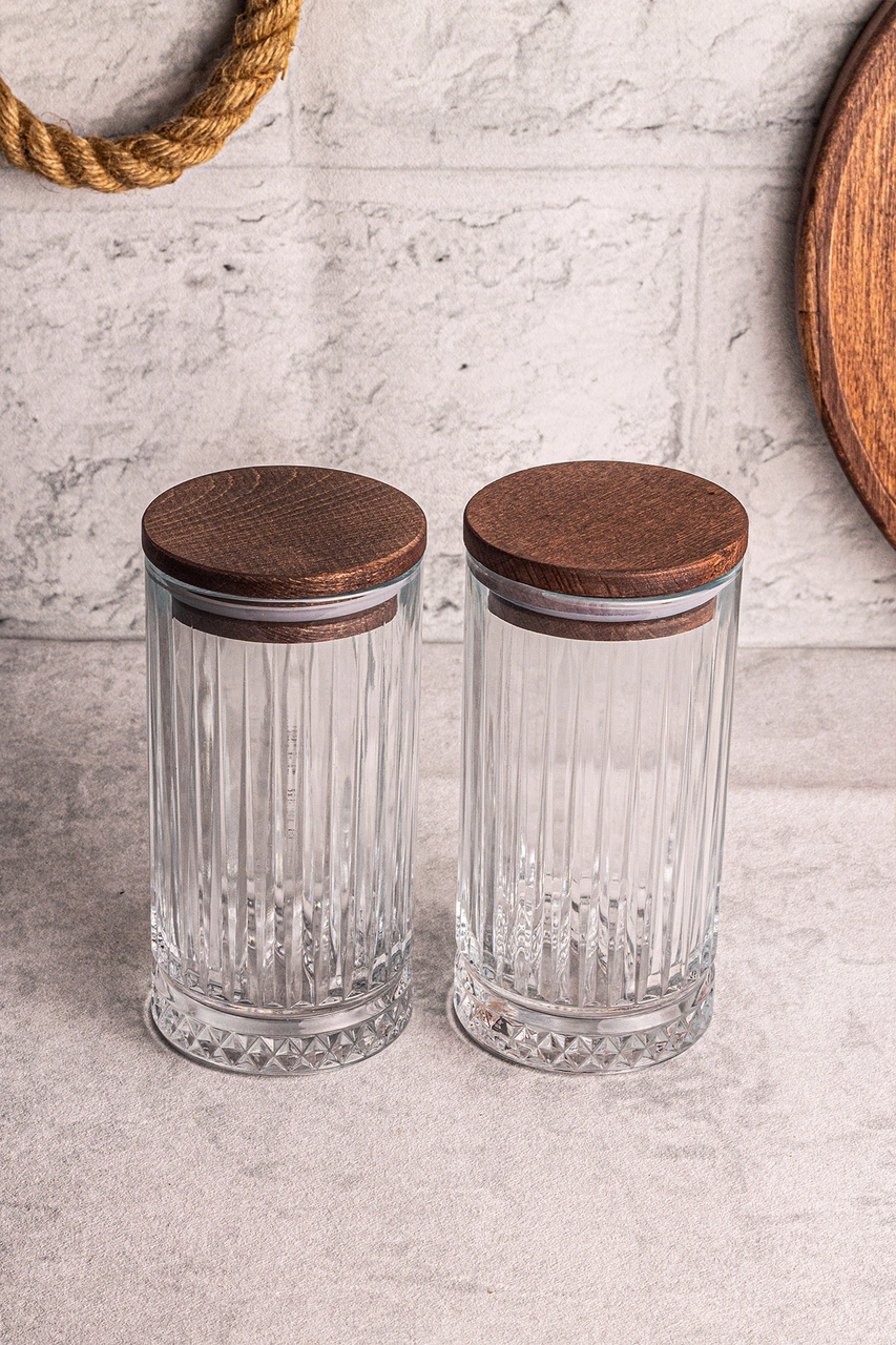 Mira 2'li Ahşap Vakumlu Kapaklı Cam Saklama Kabı 450 Ml 2 Adet Ahşap