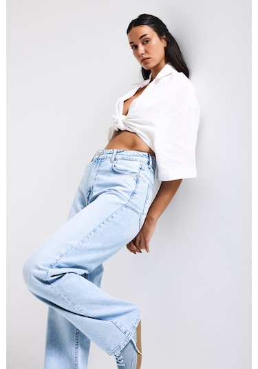 Itsbasic Kadın Ice Doris 4s6-3 Straight Fiy Yüksek Bel %100 Koton Denim Jean Ice Kot