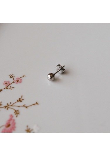 Cerrahi Çelik 4 Mm Tek Top Küpe Gümüş Renk Gri