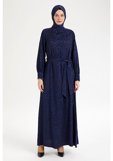 Armine Trend Beli Kuşaklı Dijital Baskılı Elbise-lacivert 25yt920 Lacivert