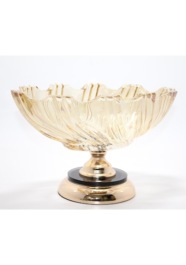 Lüks Ayaklı Kristal Cam Gondol Sunumluk Gold Detaylı