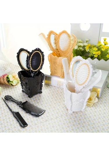 Willowhaven 4 Adet Vintage Saç Bakım Seti - Altın Ayna Saç Masajı Ve Fırça Hediyelik Altın