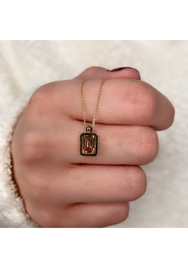 Sitrin Taşlı Gümüş Kolye Gm05