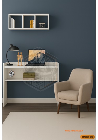 Tamamı Mdf Duvar Raflı Çalışma Odası Seti