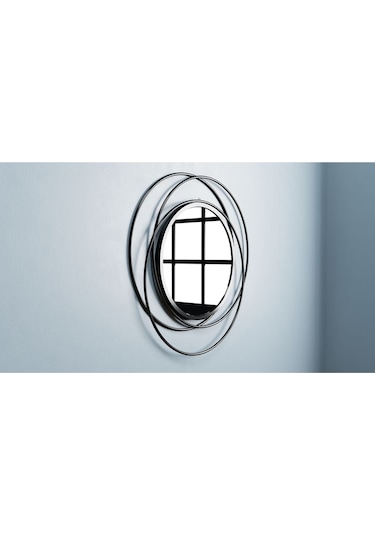 Halkalı Model Metal Dekoratif Duvar Aynası Siyah