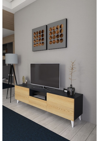 Bravix Modern Tv Ünitesi 3 Bölmeli Tv Sehpası Gövde Antrasit ... Antrasıt/atlas Çam