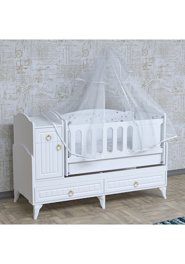 Garaj Home Sude Membran Beyaz Asansörlü Beşik Yatak Ve Uyku Seti Beyaz