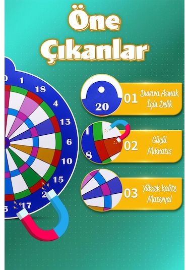 Mıknatıslı Dart Seti Mini Boy Dart Oyunu Duvara Zarar Vermeyen İğnesiz Dart Atma 3 Oklu Çap: 28 Cm