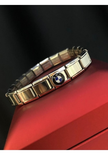 Erkek Kadın Çelik Bileklik - Bmw Logolu Italyan Charm Nomi Gümüş
