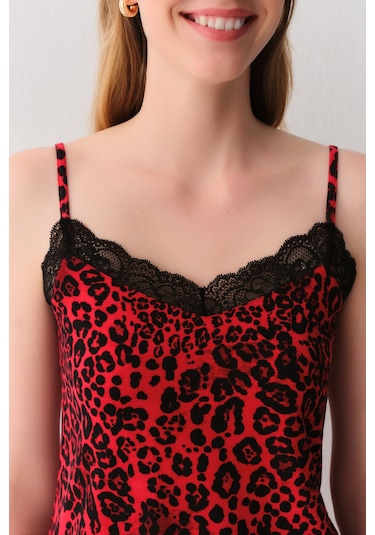 Suwen Splendid Gecelik Sh2623361395 Kırmızı Desenli