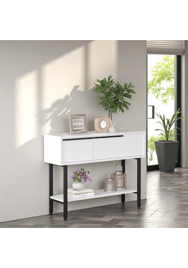 Robin Home Dresuar Antre Hol Kapaklı 100cm Metal Ayaklı Beyaz Beyaz