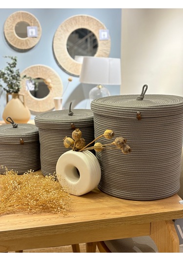 Victor Çok Amaçlı Düzenleyici Kapaklı 3'lü Sepet,kapaklı Kirli Çamaşır Sepeti, Kapaklı Organizer Gri