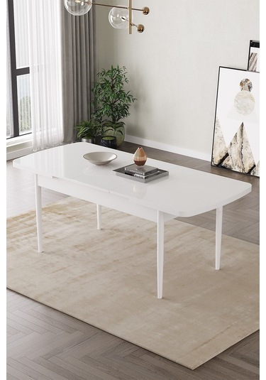 Lamina Beyaz Renk Mdf 80x132 Ahşap Ayaklı Açılır Üstkalite Mutfak Masası, Yemek Masası, Salon Masası Beyaz Renk