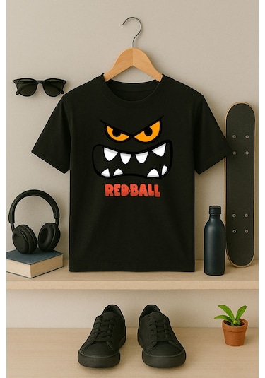 Blıtz Istanbul Unisex Çocuk Tişört Redball Baskılı %100 Pamuk 4-11 Yaş SIYAH