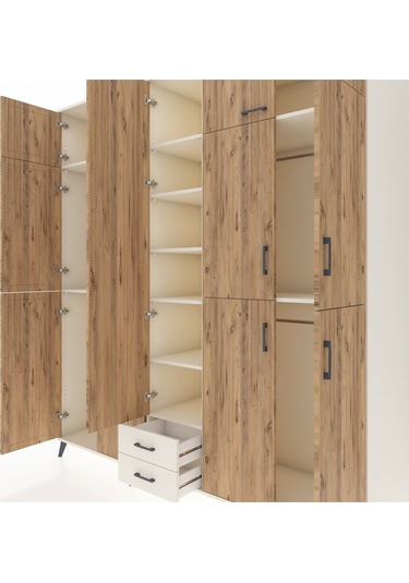 Kronos Dolap 10 Raflı 2 Çekmeceli 4 Askılı 220x59x243 Aytaşı-çam/aytaşı Atlas Çam/aytası