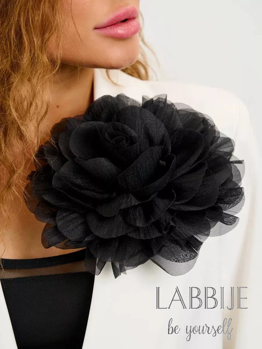 Labbıje Büyük Broş Kumaş Çiçek Fiyonk 216118728 Siyah