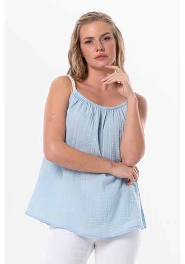Askılı Alaçatı Yazlık Müslin Bluz Buz Mavi Bmv-buz Mavi