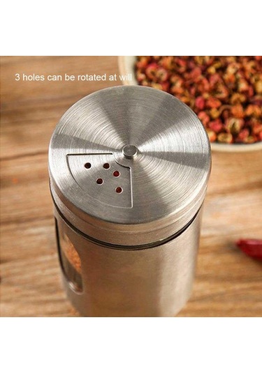 Rossel Premium Metal Kaplamalı Cam Tuz-biber-baharat Kabı Bh-1333 Açık Gri