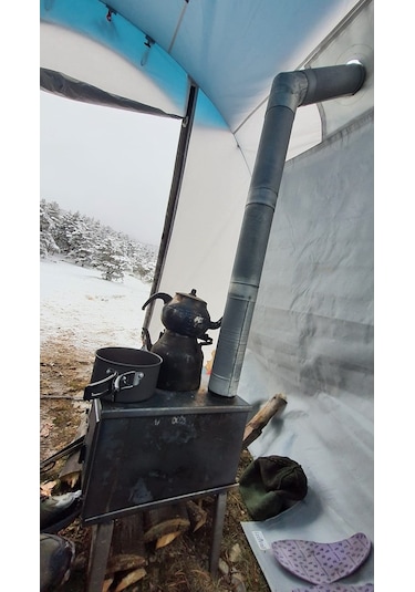 Kamp Çadırı Soba Bacası Çıkışı Yanmaz + Su Geçirmez Kumaş Çift Katlı Gri