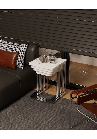 Ceylin Mdf Tekerlekli Gümüş Ayak Zigon Sehpa 4'lü Beyaz