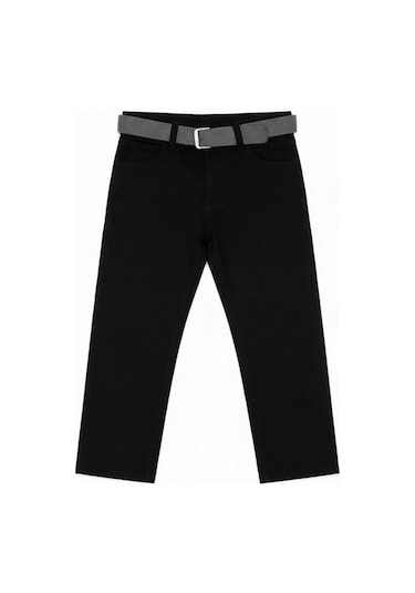 Zekids Erkek Çocuk Kemerli Gabardin Pantolon-16347 Siyah
