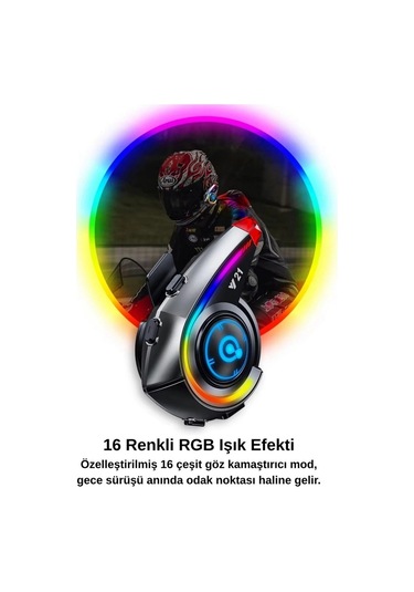 Ceylan Adam Y21 Rgb Işık Efektli Intercom Bluetooth Motosiklet Kask Kulaklığı Intercom Kulaklık