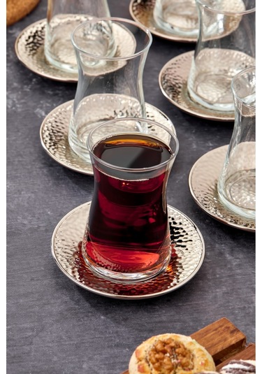Cooker 6'lı Metal Dövme Desen Çay Tabağı Gümüş Ckr3578 Gümüş