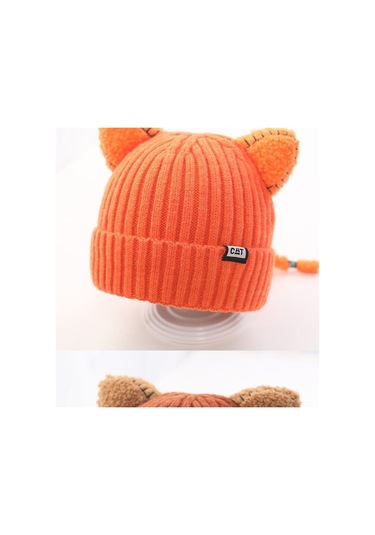 Ikkb Kedi Kulak Şapka Çocuk Sonbahar Ve Kış Batı Tarzı Sıcak Kahve Portakal