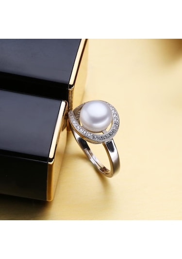 Altın Lsooyh Doğal Tatlı Su Inci Yüzük Kadın Moda Lüks Kübik Zirkonya Ayarlanabilir Yüzük Takı Altın