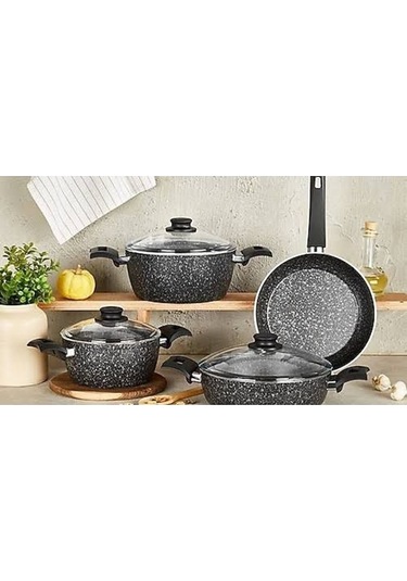 Cem Prestij 7 Prç Siyah Granit Tencere Seti
