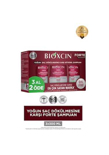 Bioxcin Forte Şampuan Tüm Saç Tipleri Için 3x300ml - Yoğun Dökülme Şampuanı Avantajlı Paket