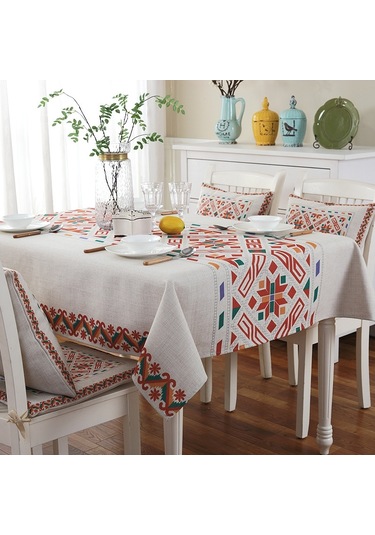 Akşam Yemeği Ev Dekorasyonu İçin Retro Desen Keten Masa Örtüsü Toz Geçirmez Masa Örtüsü, Boyut: 110x110cm İskandinav Tarzı Çok Renkli