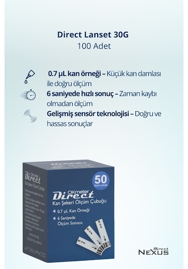 Direct Şeker Ölçüm Çubuğu Stribi 50'li