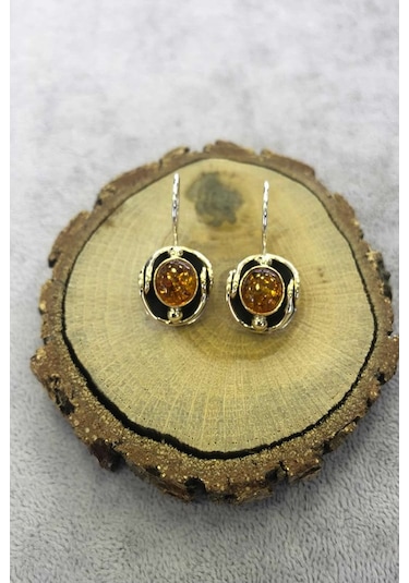 Kehribar Taşlı Gümüş Küpe 925 Ayar N11.65659