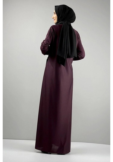 Moda Çizgi Namaz Elbisesi Vişne