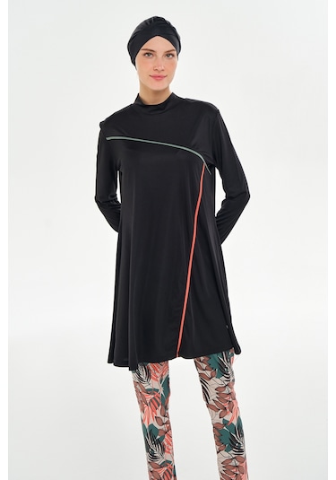 Likralı Tam Kapalı Tesettür Mayo Taytı Desenli 3126 Siyah Siyah02 Siyah