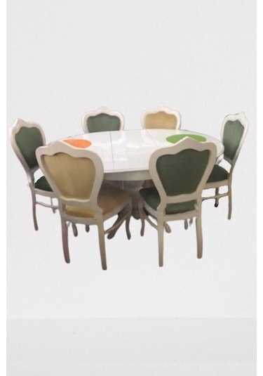 Baba Ayak Açılır Masa Ahşap Kayın Ihlamur Ağacı Parlak Beyaz  Boya Masa ve Ayak 6 Adet Klasik El Yapım