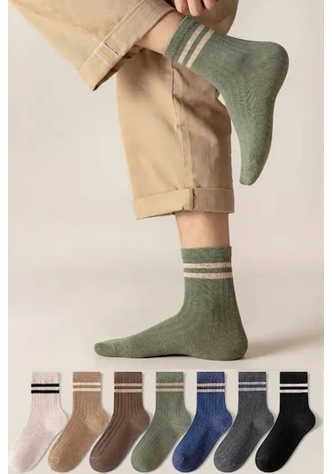 Bgk 7 Çift Unisex Çizgili Desenli Uzun Çorap Çok Renkli