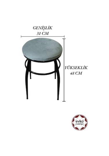 Evko Mobilya Tabure, Bar Taburesi, 2'li Tabure,siyah Ayaklı-gri