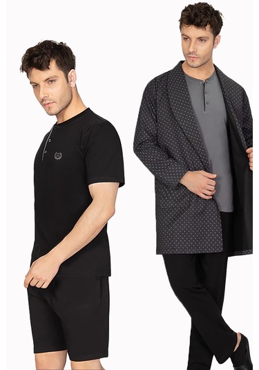 Ancelo 5 Li 7770 Robdöşambır Erkek Pijama Takım Siyah