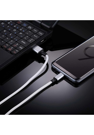 1m 2a Çıkış Usb To Usb-c / Type-c Nylon Örgü Tarzı Veri Senkronizasyon Şarj Kablosu Beyaz
