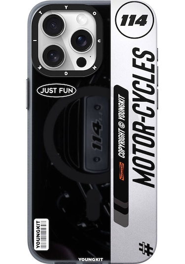 İphone 15 Pro Uyumlu Kılıf Magsafe Şarj Özellikli Youngkit Motorcycle Legend Serisi Kapak Siyah