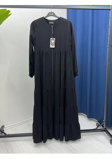 Mevlana Kesim Kat Katlı Ferace Medine İpeği Siyah