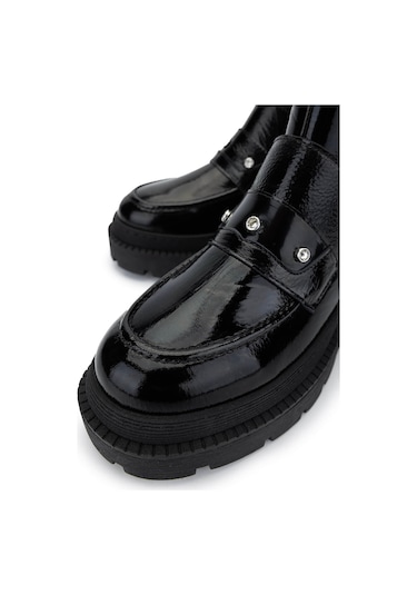Tamer Tanca Kadın Hakiki Deri Siyah Rugan Casual Bot 1054 8000 Bn Bot Sk24-25 Sıyah Rgn Siyah