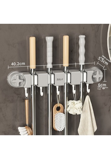 Xiyyadms Gri Güncellenmiş Dört Klipsli Süpürge Tutucu - Delme Yok Vakum Süspansiyonu İle Yüksek Taşıma Kapasitesi, Banyo Ve Mutfak İçin Su Geçirmez Depolama Rakımi Gri