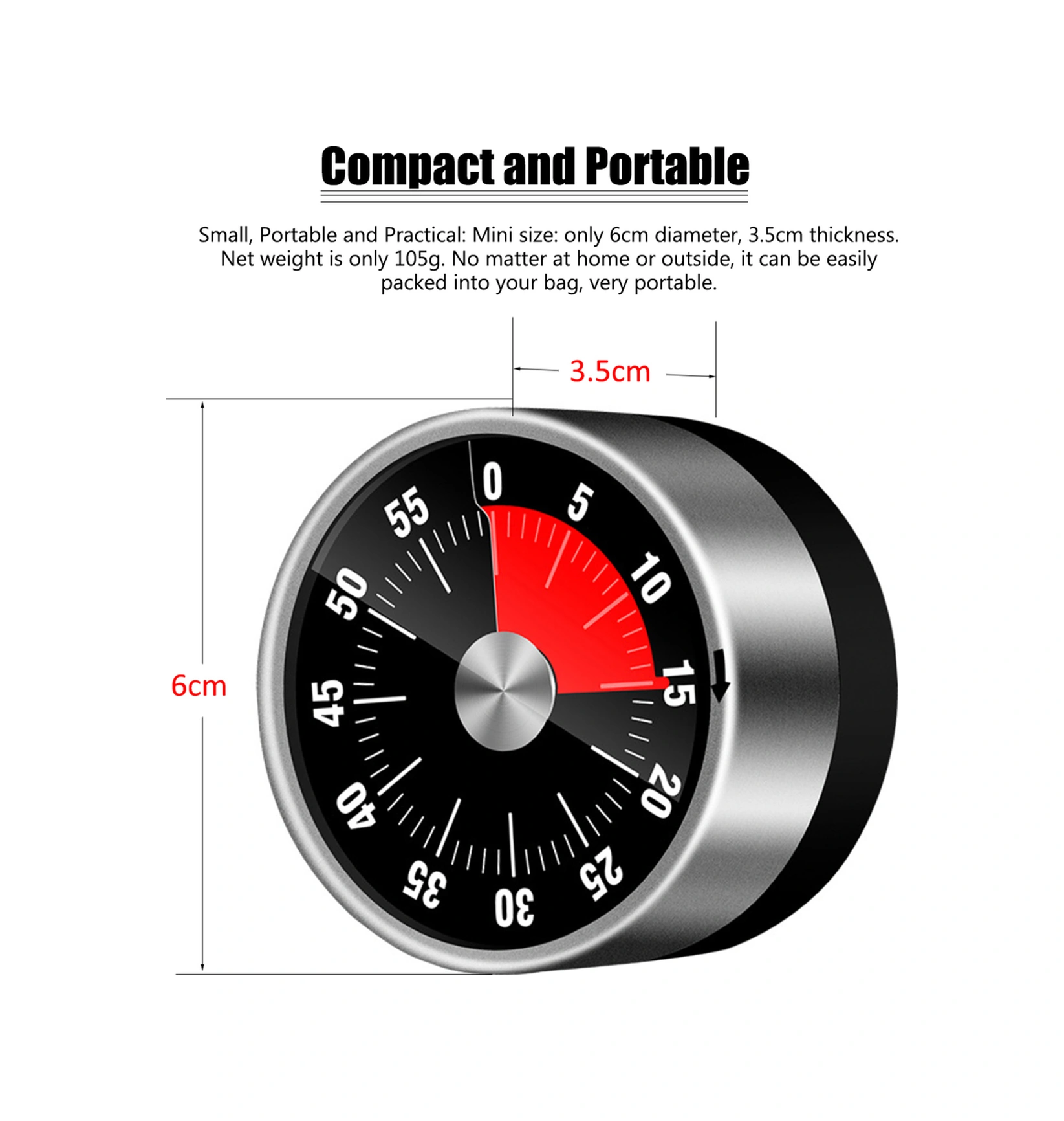 Yunboo Siyah Metal Mutfak Zamanlayıcı - 78x32mm, 126g, Fonksiyonel Zaman Takibi Aleti Siyah
