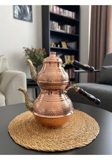 Bakır Petek Desenli Çaydanlık Bakır